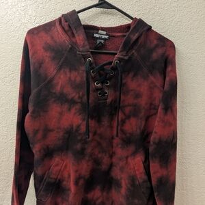 Hot Topic Red and Black Tie-Dye Women's Hoodie